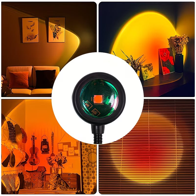 Sunset Projection Lamp, Home Decor Ambient Light, Sunset Red Decorative Light, Romantic Sunset Orange Light and Shadow Effect, USB Night Light, Multi-Angle Rotatable and Adjustable, LED Lighting, Suitable for Home Living Room, Bedside, and Bedroom