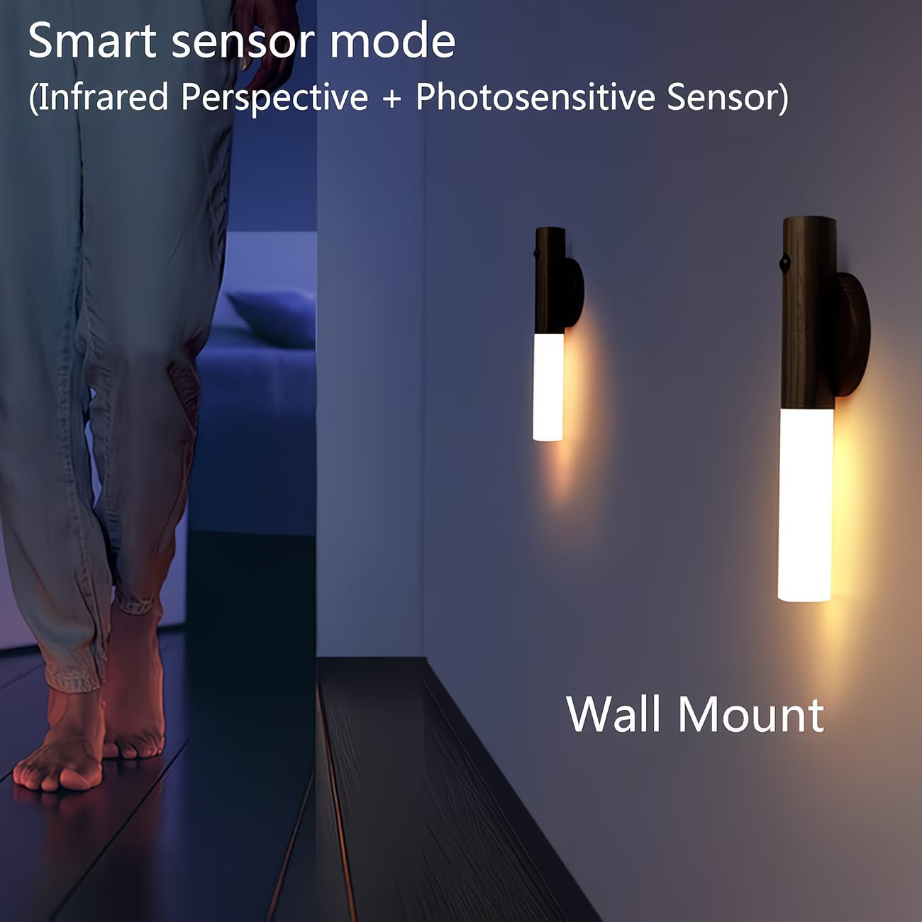 2pcs/ 4pcs Motion Sensor Night Light, Magnetic Wall Lamp, USB Rechargeable LED Stick Light, Wireless Staircase Indoor Wooden Wall Closet Light for Hallway