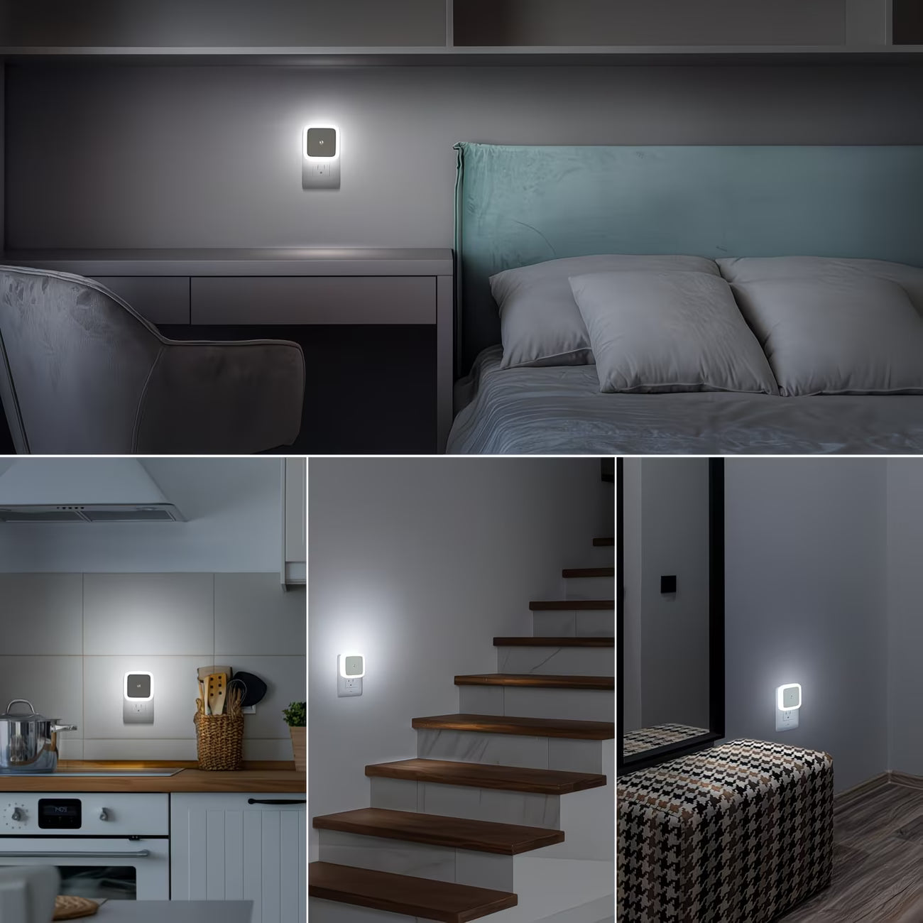 4pcs Night Lights, Smart Night Light Plug into Wall, LED Night Light Lamp with Smart Sensor, Nightlight Auto-On/Off for Bedroom, Kitchen, Stairs, Hallway