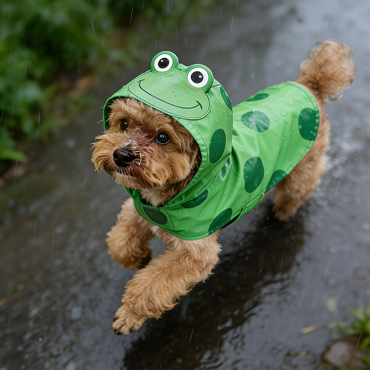 Dog Outdoor Frog Raincoat Poncho for Small Medium Dogs, Heavy Raincoat with Hidden Leash Hole And Adjustable Snaps, Pet Hooded Cape for Bichon Poodle