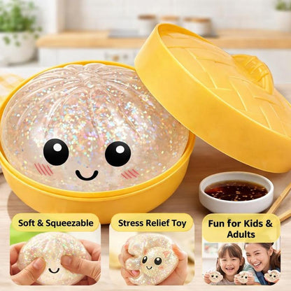 Cute Glitter Dumpling Fidget Toy | Soft Squeeze Anxiety Relief with Steamer Box | Perfect Easter Gift-wsm