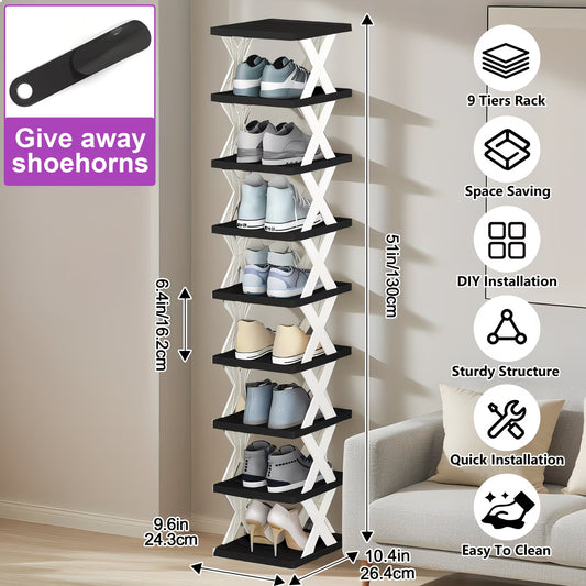 9/6-Tier Shoe Rack, Space-Saving Vertical Shoe Organizer for Entryway, Bedroom, Hallway, Living Room, Dorm - Stackable Plastic Shoe Storage Shelf, Easy Assembly, Black/Pink/Multi-Color Options