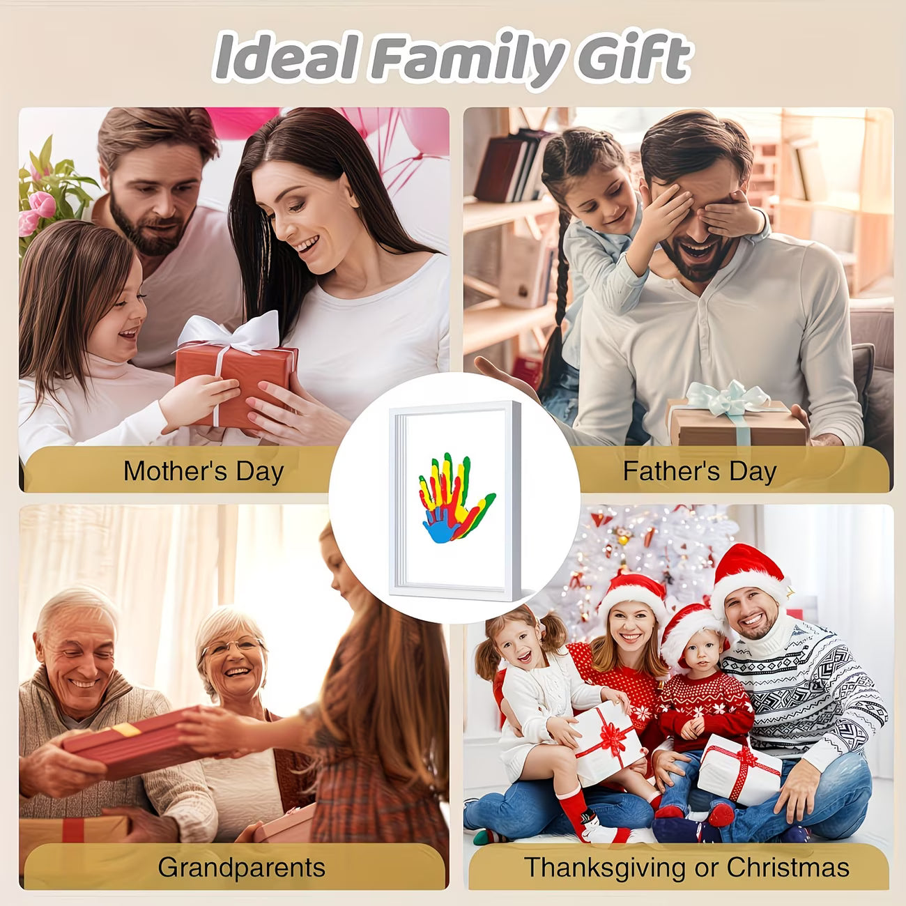 Family Handprint Set, Including 4 Handprint Slots And 6 Colors, Souvenir Frame, Memory Frame, Handprint, Family Gift, Gift, Mother'S Day Gift, Non-toxic Pigment