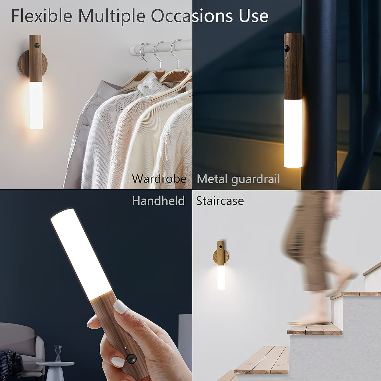 2pcs/ 4pcs Motion Sensor Night Light, Magnetic Wall Lamp, USB Rechargeable LED Stick Light, Wireless Staircase Indoor Wooden Wall Closet Light for Hallway