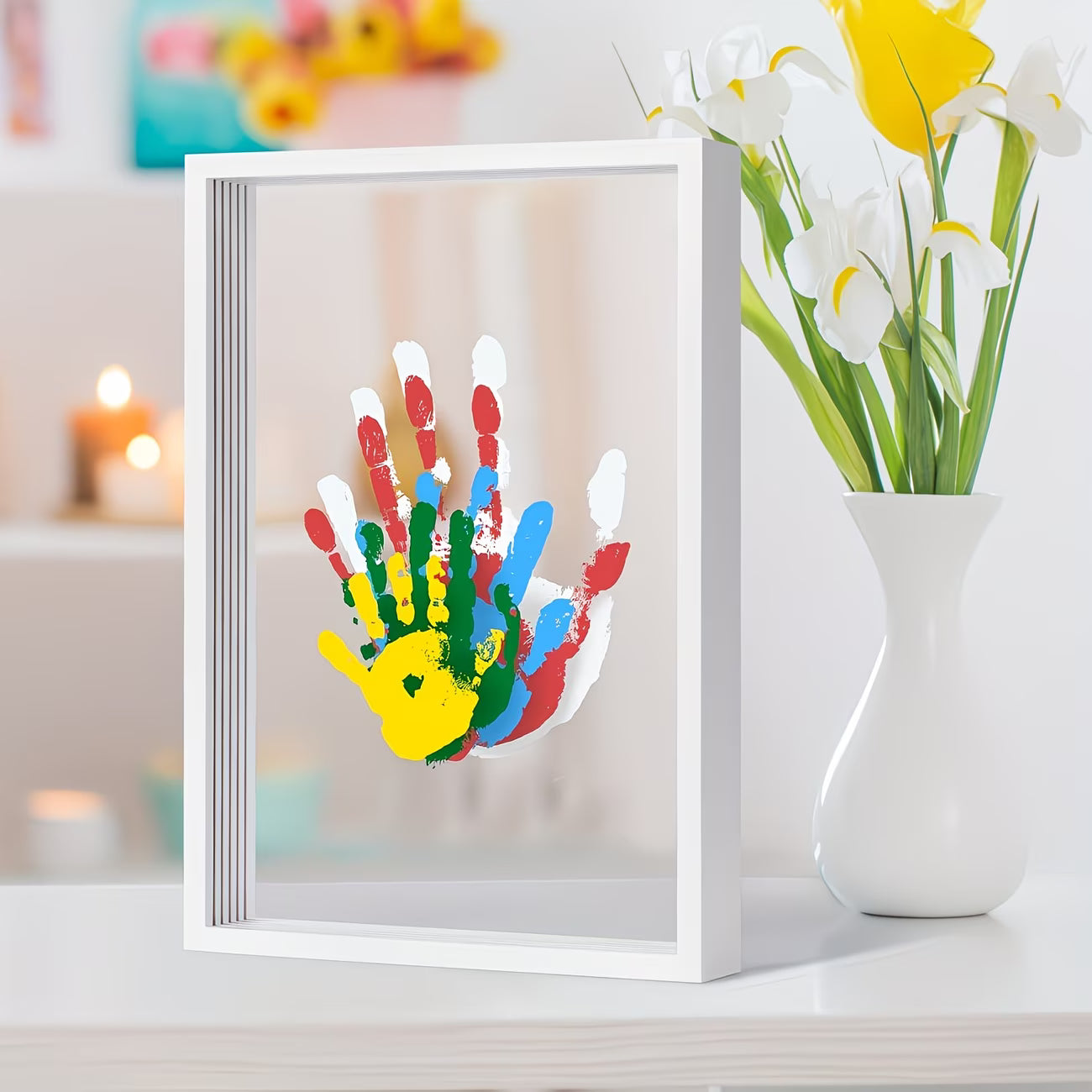 Family Handprint Set, Including 4 Handprint Slots And 6 Colors, Souvenir Frame, Memory Frame, Handprint, Family Gift, Gift, Mother'S Day Gift, Non-toxic Pigment