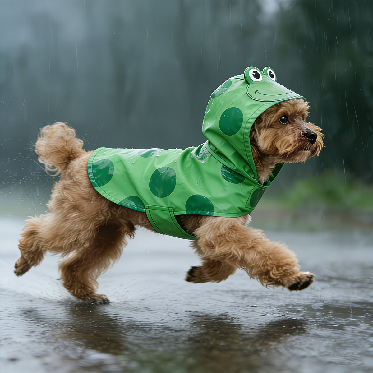 Dog Outdoor Frog Raincoat Poncho for Small Medium Dogs, Heavy Raincoat with Hidden Leash Hole And Adjustable Snaps, Pet Hooded Cape for Bichon Poodle
