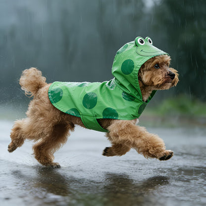 Dog Outdoor Frog Raincoat Poncho for Small Medium Dogs, Heavy Raincoat with Hidden Leash Hole And Adjustable Snaps, Pet Hooded Cape for Bichon Poodle