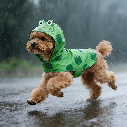 Dog Outdoor Frog Raincoat Poncho for Small Medium Dogs, Heavy Raincoat with Hidden Leash Hole And Adjustable Snaps, Pet Hooded Cape for Bichon Poodle