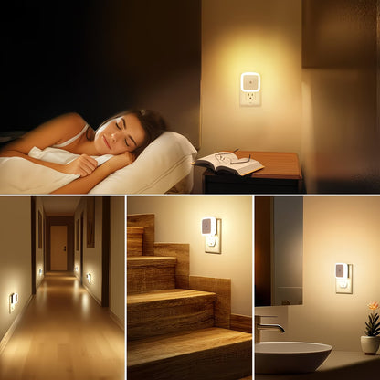 4pcs Night Lights, Smart Night Light Plug into Wall, LED Night Light Lamp with Smart Sensor, Nightlight Auto-On/Off for Bedroom, Kitchen, Stairs, Hallway