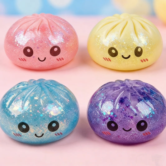 Cute Glitter Dumpling Fidget Toy | Soft Squeeze Anxiety Relief with Steamer Box | Perfect Easter Gift-wsm